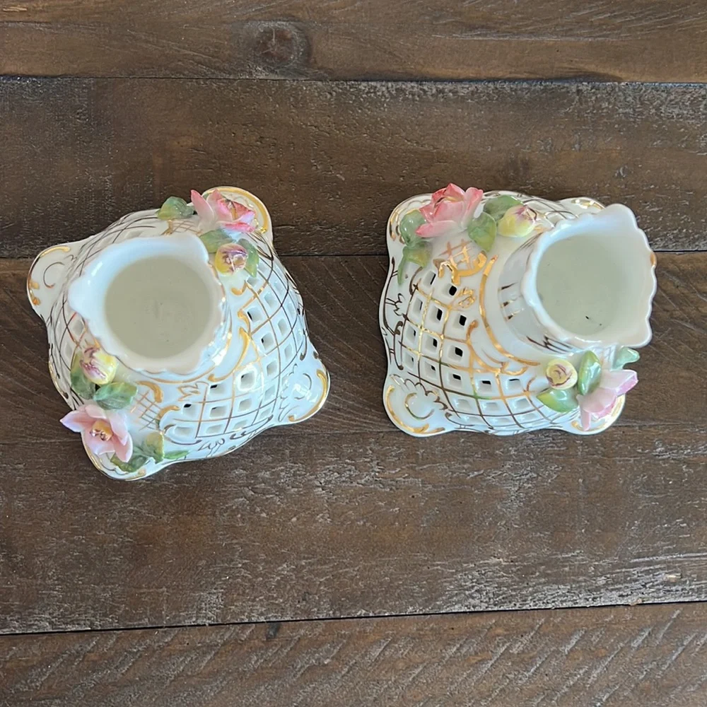 VINTAGE Two Museum of Jewelry Floral Candlestick Holders